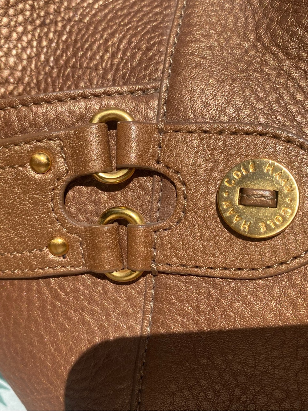 Cole Haan Village F05 Metallic Bronze/Gold Pebble Leather Tote Handbag. - Picture 5 of 6